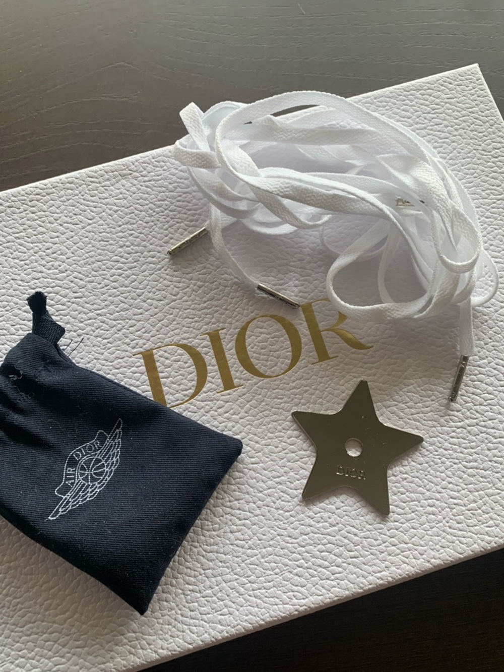 RARE “Air Dior” Dior x Nike Set of Logo Charms and Navy Logo Dust bag/shoelaces